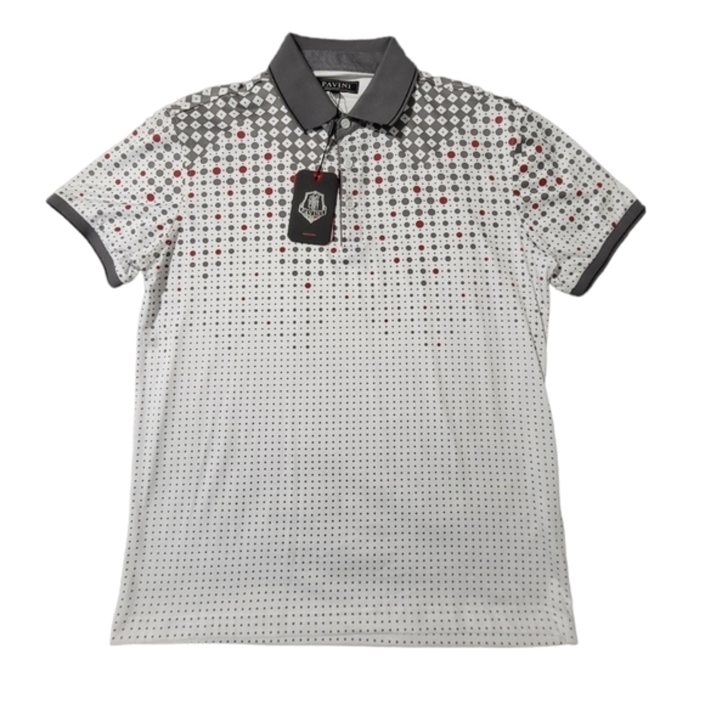 Men's Pavini Polo Short Sleeves Abstract Dots Gray and Burgundy‎ Shirt